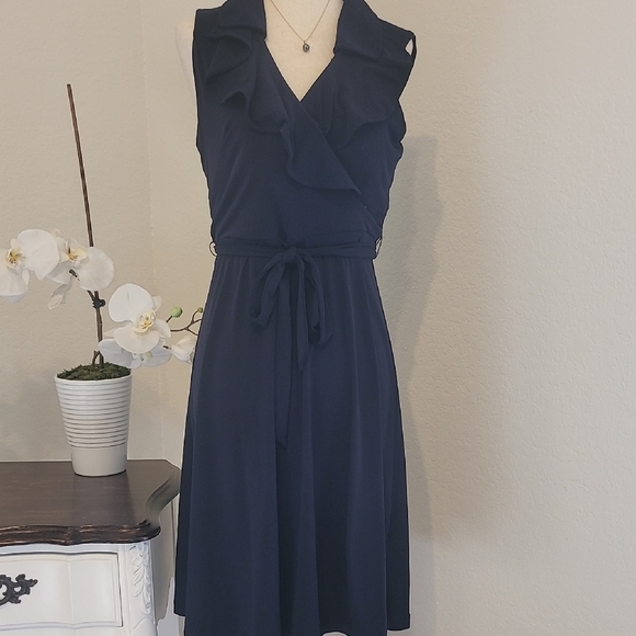 Sandra Darren Blue Pleated Midi Dress - Picture 1 of 4